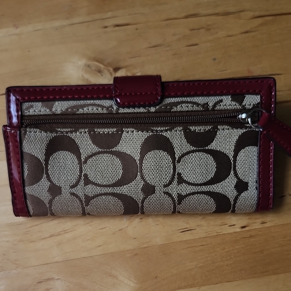 Coach Brown and Burgundy Canvas Wallet - Picture 2 of 8